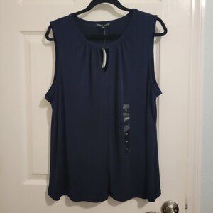 NWT Banana Republic Navy Blue Sleeveless Tank Blouse- Key Hole Front- Size XL